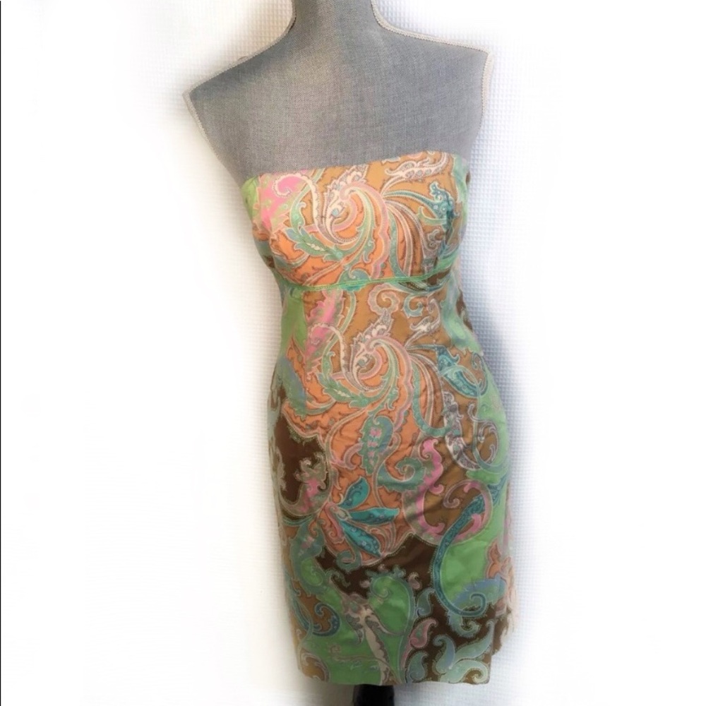 Shoshanna Sz 4 Boned Paisley Strapless Dress